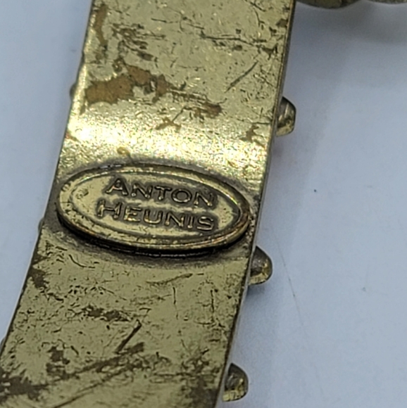 Anton Huenis Gold tone Curb Chain Diamond Shaped Lucite Signed Bracelet Rare Vtg - Picture 9 of 10